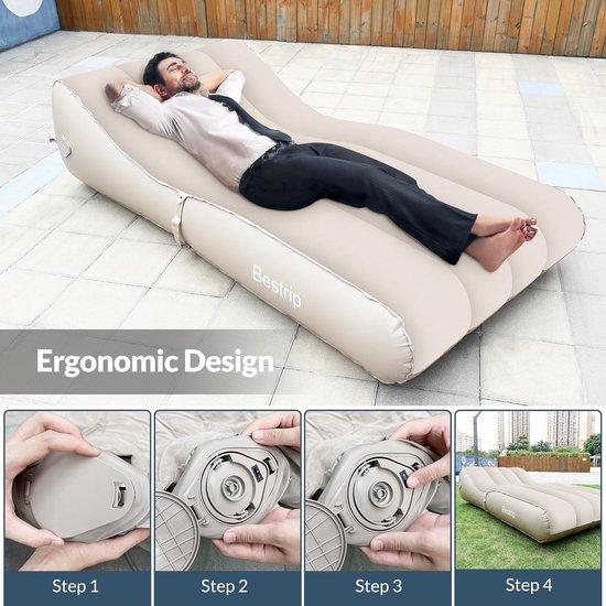 Opblaasbare Bank - Lucht Ligbank - Ontspannen Buiten - Ingebouwde Pomp - 220 x 110 cm - Kaki — afbeelding 2