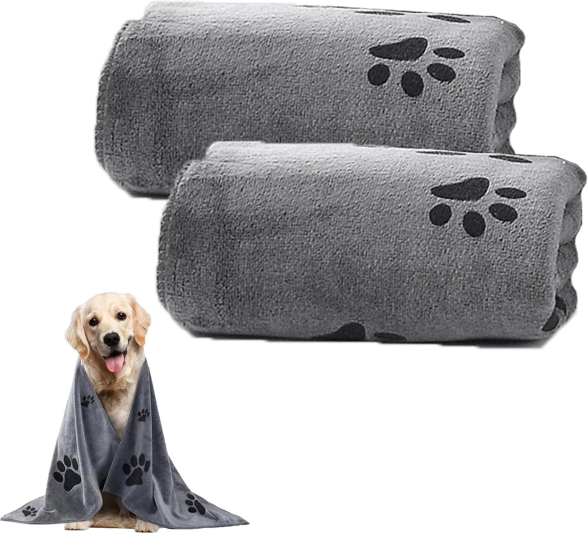 SnelShoppen - 2 Stuks Super Saugfähige Hundehandtuch Extra Saugzaam 50x100 cm Grijs voor Kleine, Middelgrote en Grote Honden of Andere Huisdieren