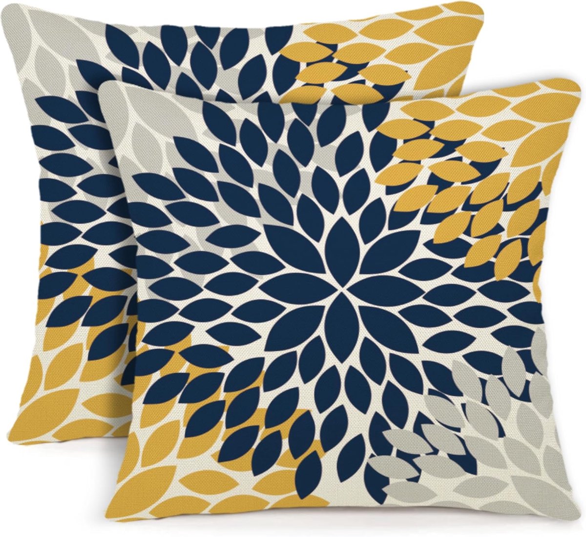 SnelShoppen - Set van 2 Kussenslopen 50 x 50 cm - Sierkussens in Linnen met Gele en Blauwe Dahlia - Perfect voor Bank, Slaapkamer, Woonkamer en Outdoo