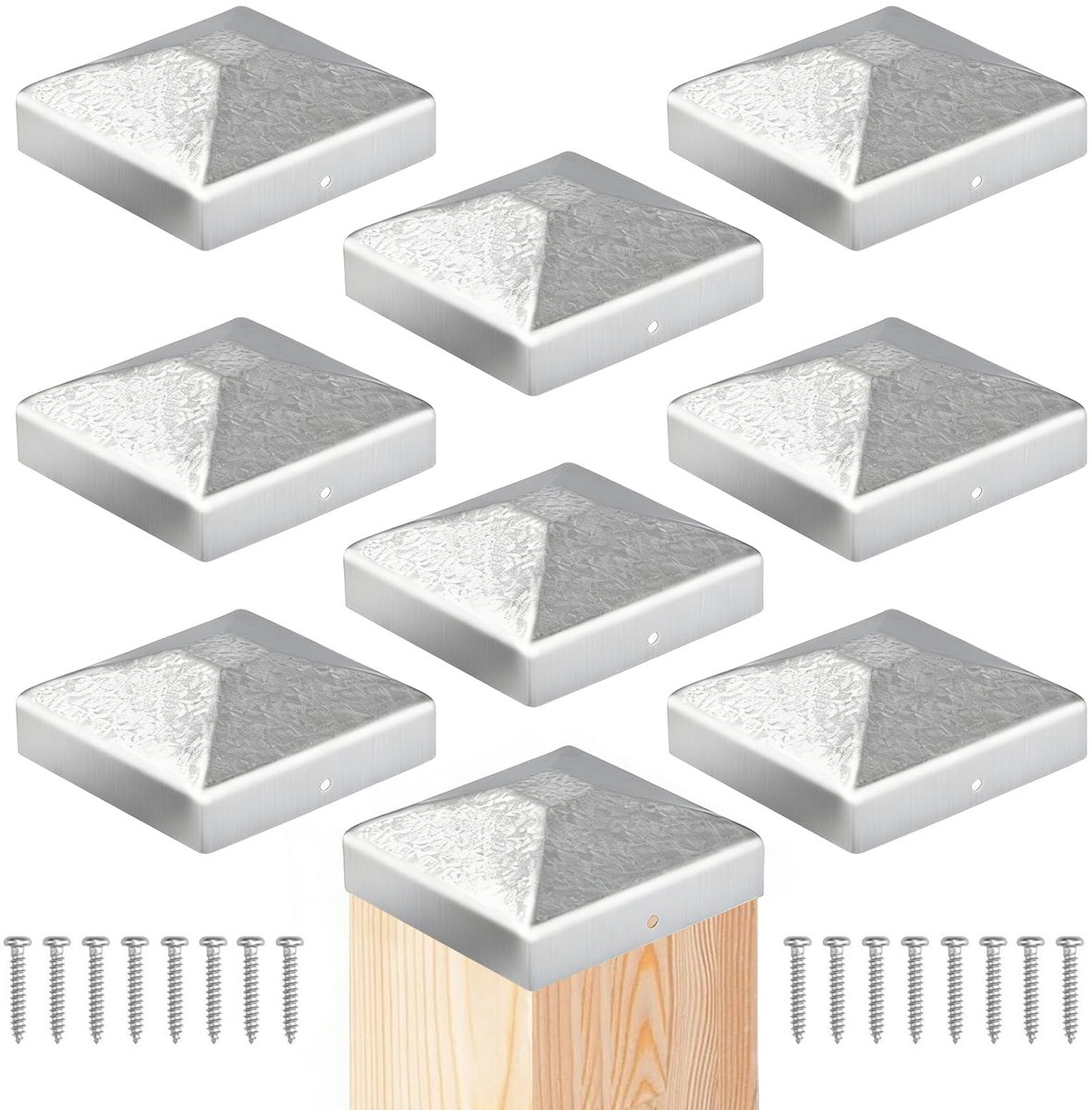 SnelShoppen - 8 stuks paaldoppen, 9 x 9 cm, verzinkte metalen paalafdekking voor tuin, schutting, en feestdecoratie