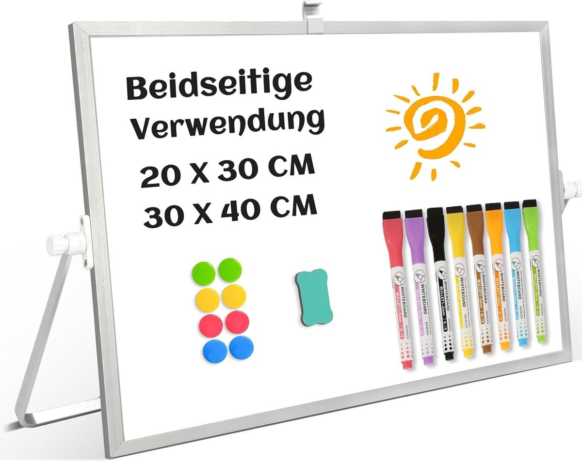 Magnetisch whiteboard 30 x 40 cm - Dubbelzijdig met standaard - Verstelbare hoek - Ideaal voor thuis en op kantoor - ShopVlot