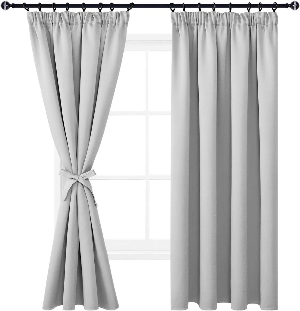 Verduisterende Gordijnen - Thermogordijnen Plooiband - Privacy en Isolatie - Met Gordijnhouders - 2x 140x160 cm - Zilvergrijs