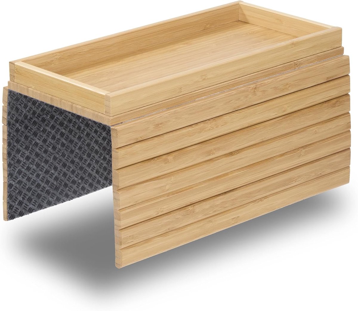 SnelShoppen - DETOR bankdienblad met opbergdoos - Bamboe afwerking - Antislip vilten kussen - Geschikt voor armleuningen vanaf 15,5 cm breedte - 31,5