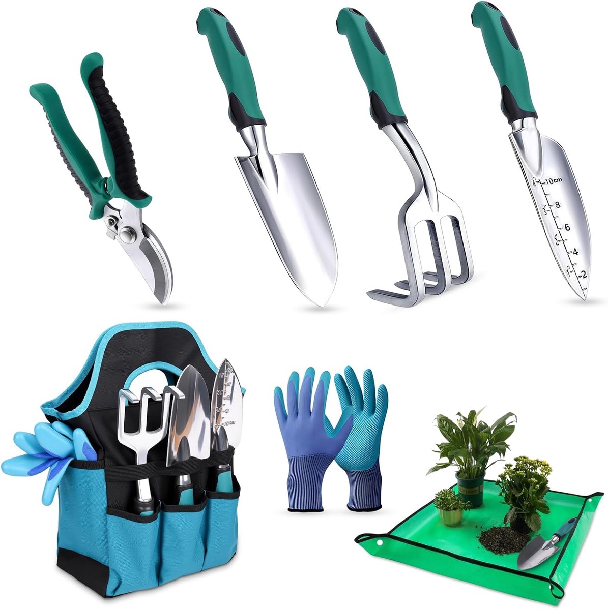 SnelShoppen - 7-delige Tuingereedschapsset met Opbergtas - Robuust en Roestvrij Gereedschap voor Tuinliefhebbers - Ideaal Tuincadeau voor Mannen en Vr