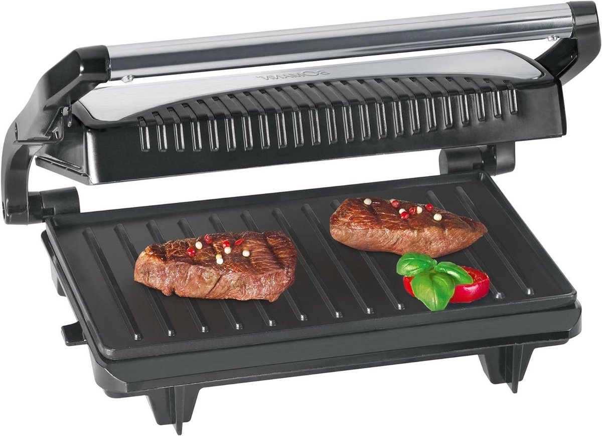 Elektrische Grill - Contactgrill Bakplaat - Snelle Maaltijden - Antiaanbaklaag - 700 Watt - Zwart zilver