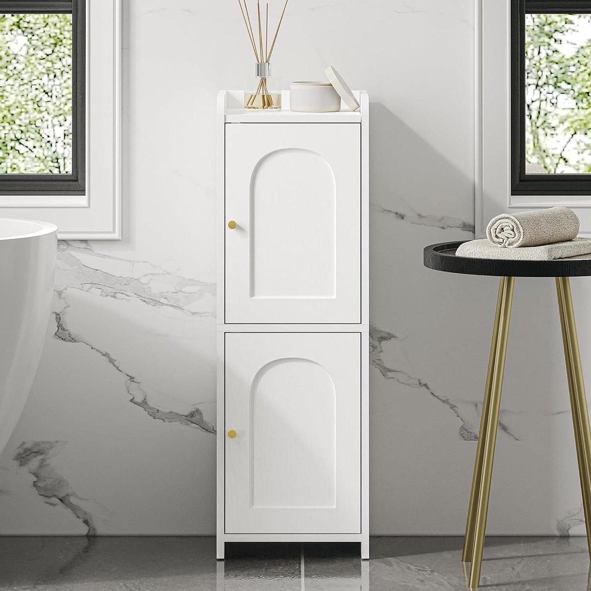 Badkamerkast - Smalle Opberger - Ruimte Besparen - Verstelbare Plank - 20x25x75 cm - Wit