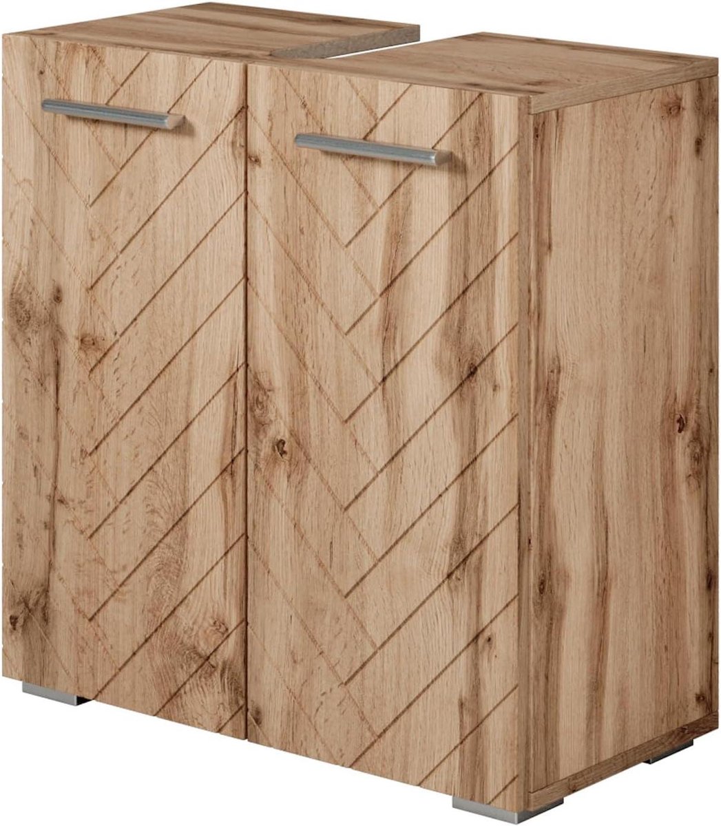 Onderkast Badkamer - Kastje Wastafel - Opbergen Badkamer - Visgraat Patroon - 60x30x60 cm - Eiken
