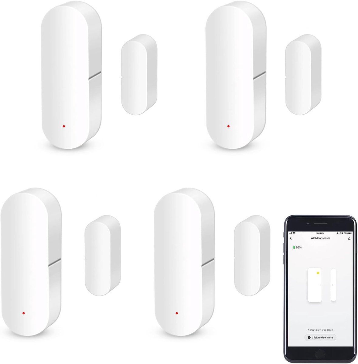 SnelShoppen - WiFi Deursensor, Draadloze Raam Sensor Alarm, Intelligente Veiligheidssensor voor Deuren en Ramen, Compatibel met Alexa en Google Assist