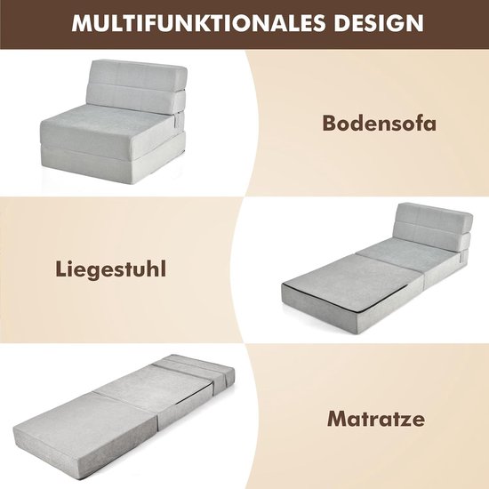Opvouwbare Bank - Zetel Bed - Gastvrij Ontvangen - 3-in-1 Functionaliteit - 190 cm Lengte - Grijs — afbeelding 4