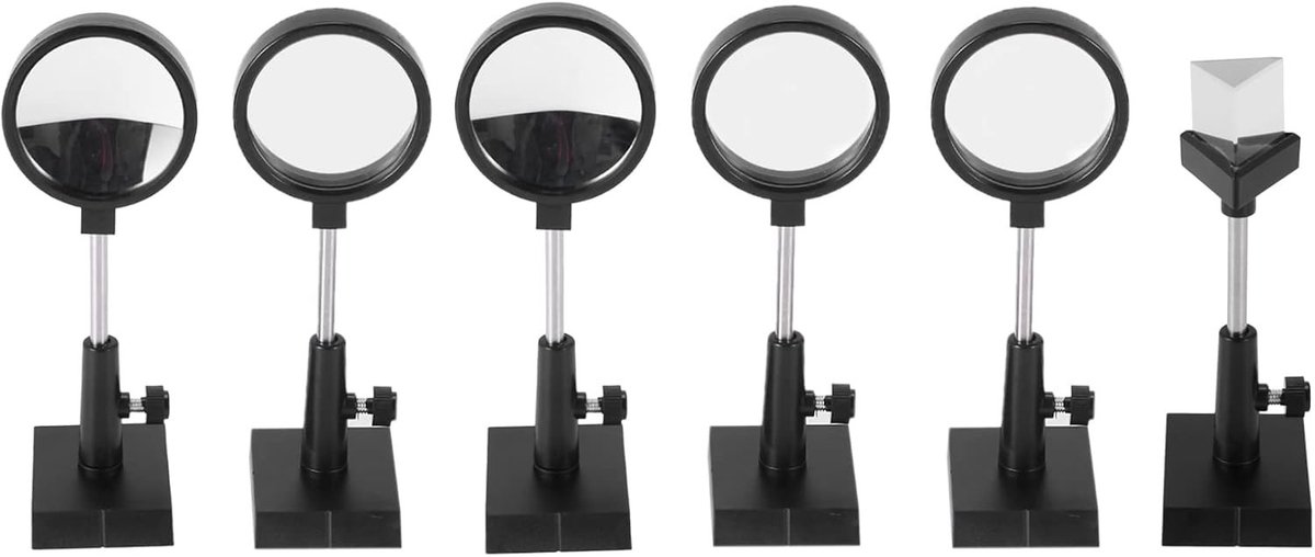 Experimentele set voor fysische optica met convexe en concave lenzen, prisma's en meer voor onderwijs en wetenschap