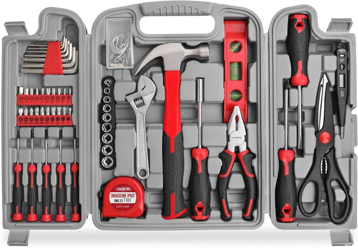 Gereedschapsset - Handgereedschap Set - Klusjes Thuis - 54 Delig - Compacte Koffer - Rood