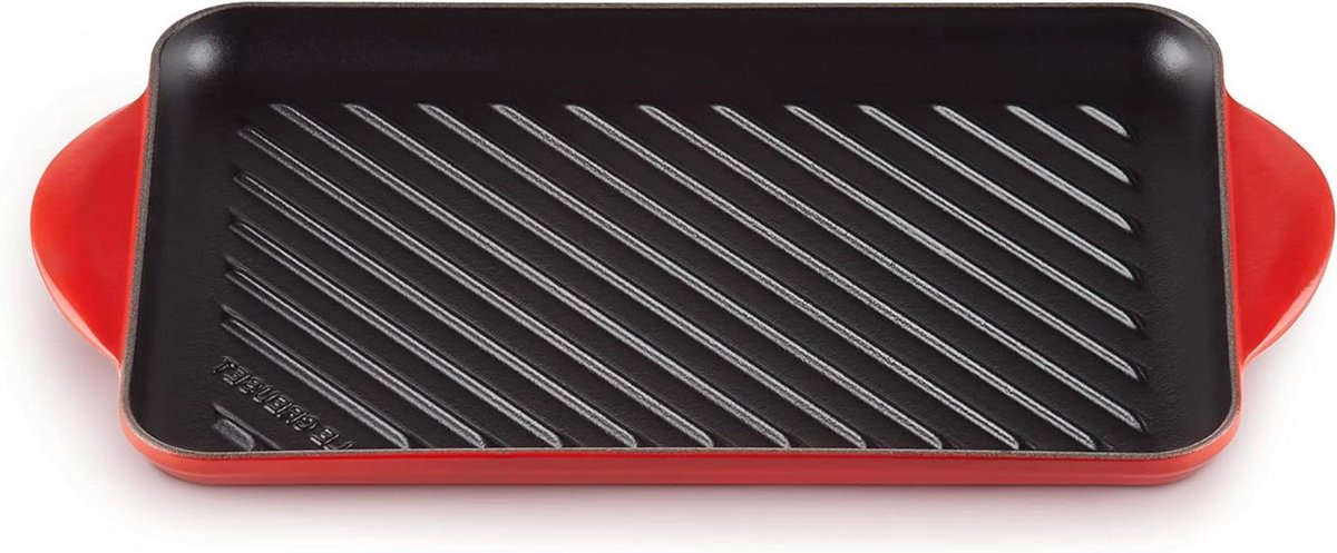 Rechthoekige Grillplaat - Gietijzeren Rooster - Vetarm Koken - Geribbelde Bakbodem - 385 cm - Kersenrood