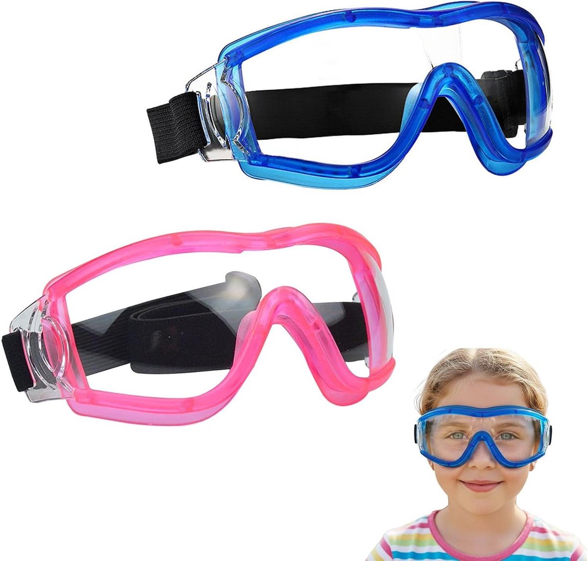 Kinder Veiligheidsbril - Beschermbril Kinderen - Activiteiten Beschermen - Onbreekbaar & Anti-Beslaan - 2 Stuks - Roze Blauw