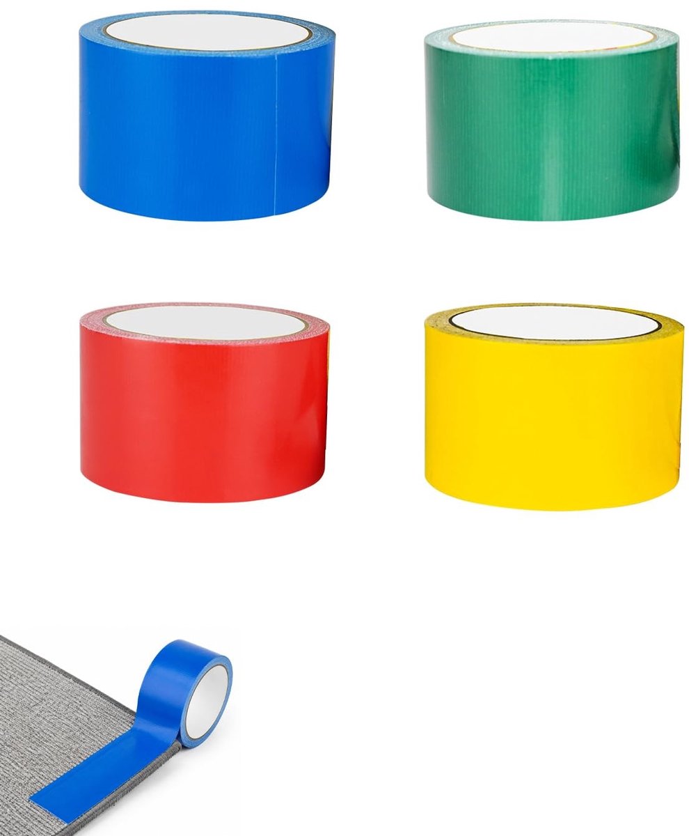 Versterkte waterdichte tape, extra sterk voor reparatie, afdichting en knutselen - 4 rollen van 50 mm x 10 m in blauw, groen, rood en geel
