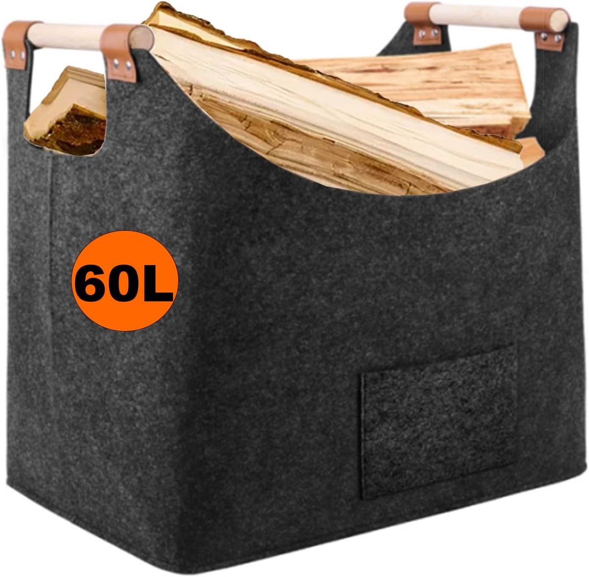Grote Houten Mand voor Brandhout, Extra Dikke Vilt en Versterkte Handgreep, Vouwbare Opbergmand voor Hout, Kranten en Boodschappen
