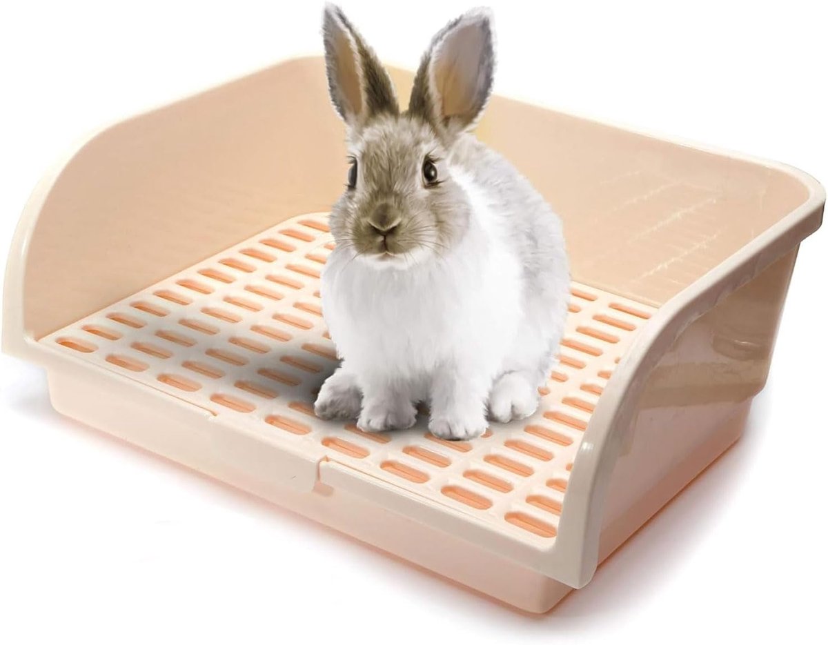 SnelShoppen - Super Grote Konijn Kattenbak - Vierkante Toilet voor Cavia en Chinchilla - Beige - Dieren Toiletpotje Trainer voor Kleine Dieren
