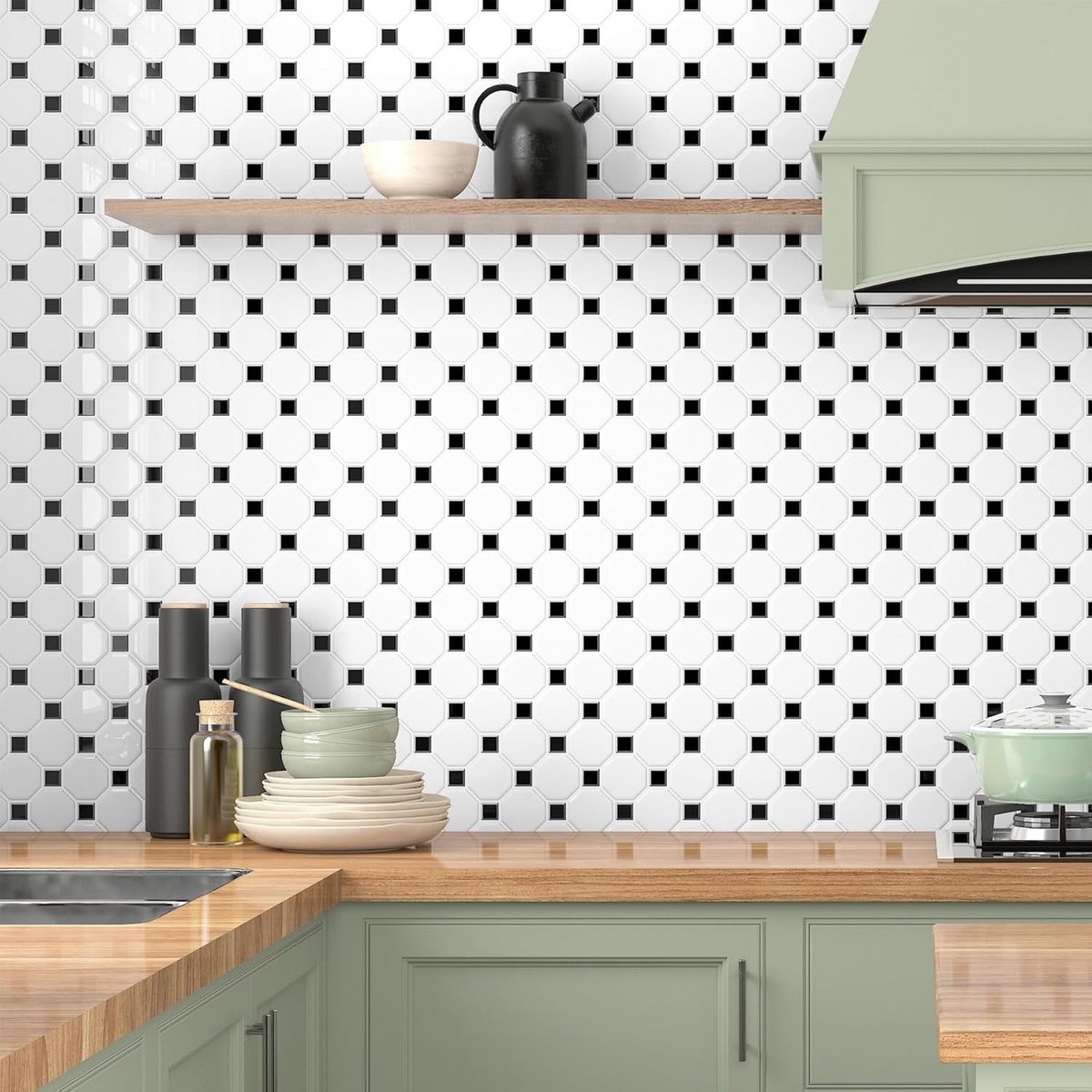 Zelfklevende 3D Wandtegels voor Keuken en Badkamer - Wit en Zwart - 30x30CM - 4 Stuks, Waterdicht en Makkelijk te Reinigen