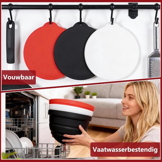 Mixerkommen Set - Bakaccessoires - Culinaire Preparaties - Inclusief Deksel - 3 Delig - Rood Wit Zwart — afbeelding 5