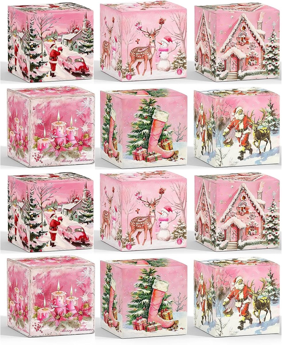 Set van 12 Cadeauboxen voor Kerst, Perfect voor Koekjes, Chocolade en Snoep, Adventskalender en Verpakking