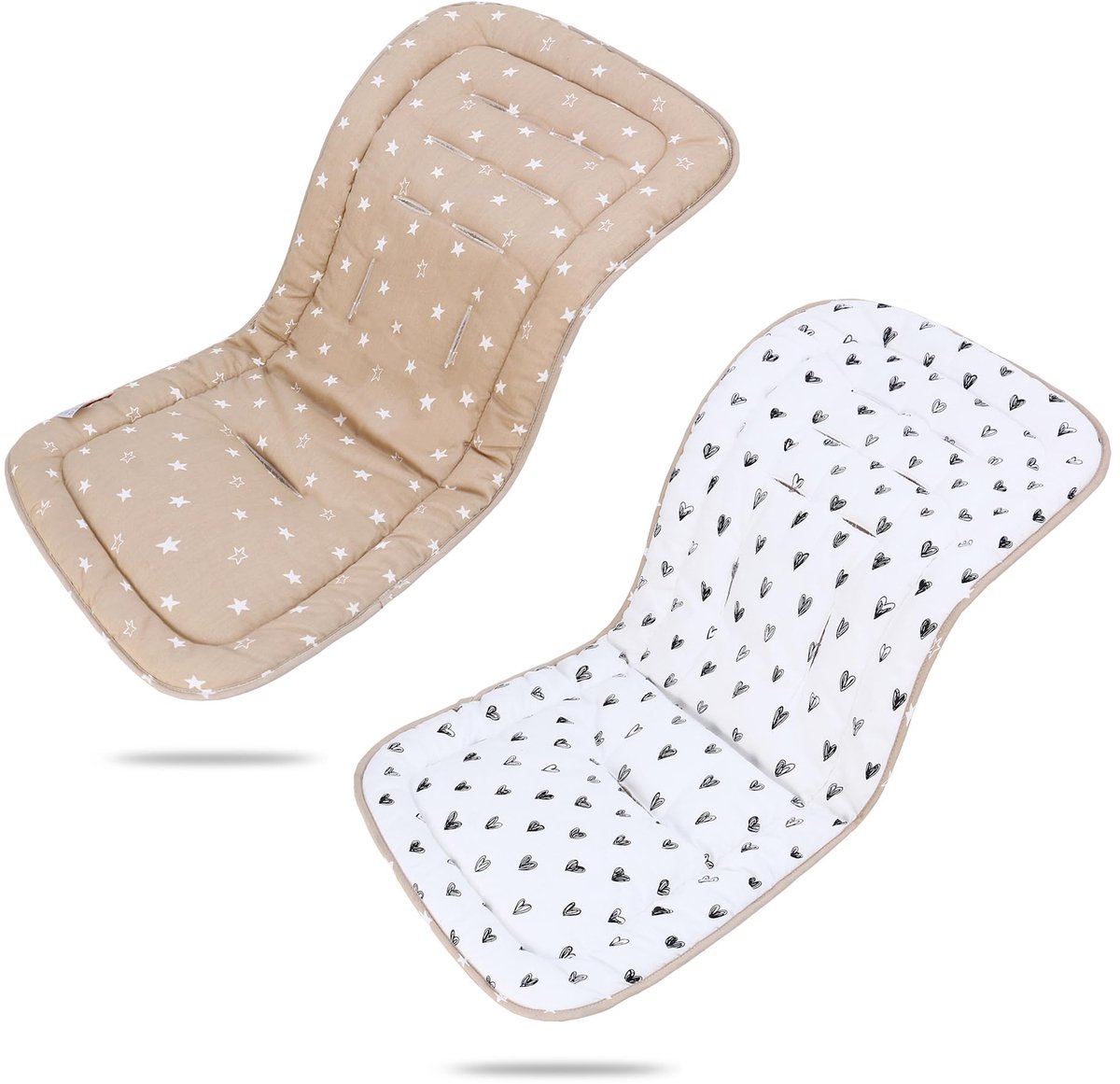 SnelShoppen - Universele Kinderwagenmat, Katoenen Stoelhoes voor Kinderwagen, Dubbelzijdige Hoes, 78 x 34 cm met Ster en Hart Design, Ideaal voor Kind