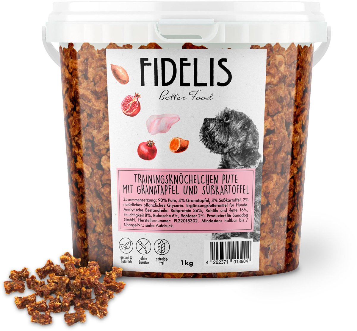 SnelShoppen - Trainingsknuffel kalkoen met granaatappel en zoete aardappel - 1 kg-emmer voor honden, natuurlijk kauwmateriaal, ideaal voor training en