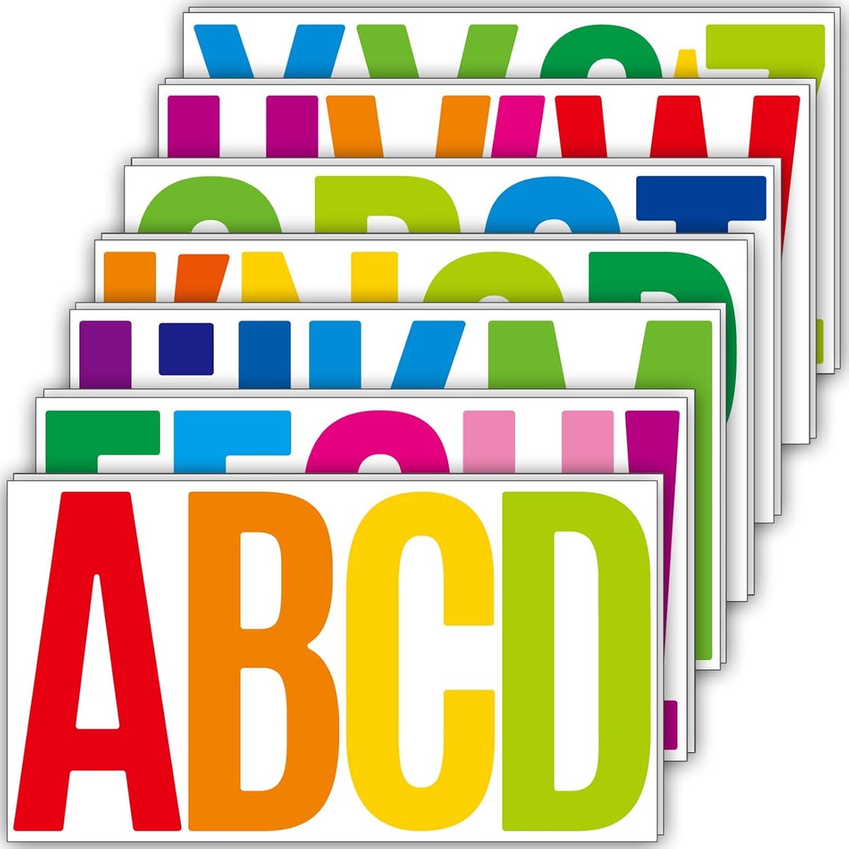 Letterstickers, groot (15 cm), 14 vellen, zelfklevende waterdichte alfabetstickers, vinyl letterstickers voor buiten, borden, posters, brievenbussen, ramen (veelkleurig)