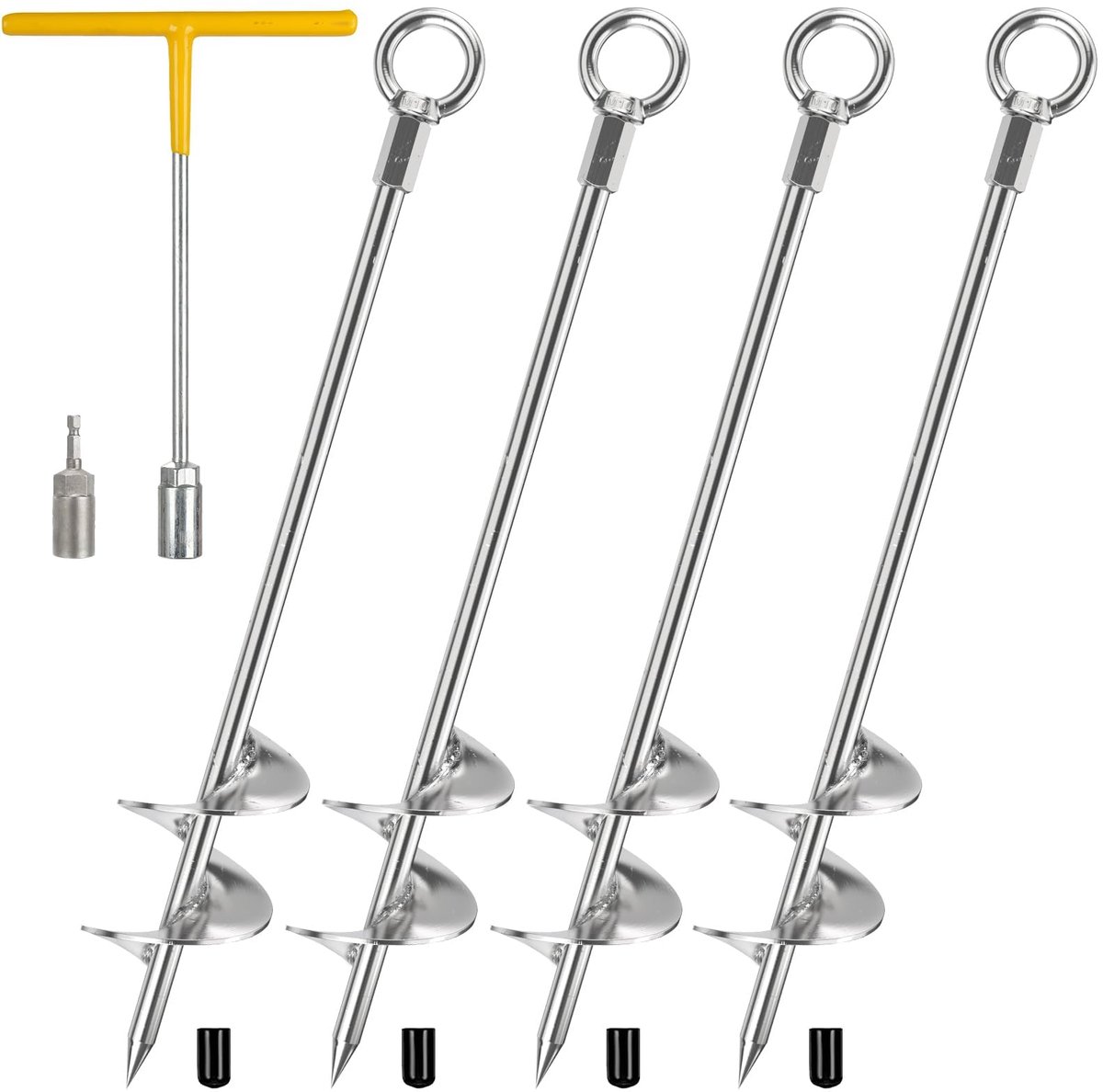 SnelShoppen - Zware Grondanker Trampoline 4-pack, 76 cm Schroefanker met T-greep & 14 mm Booradapter, Perfect voor Trampoline, Overkappingen, Schommel
