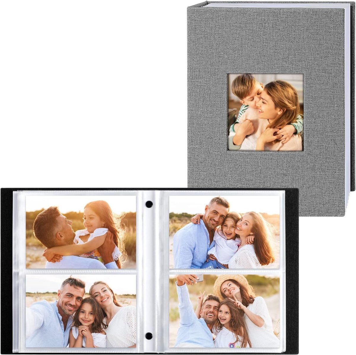 Fotoalbum 10 x 15 cm voor 200 foto's, 2 stuks, linnen, ideaal voor landschapsfoto's, grijs kleur