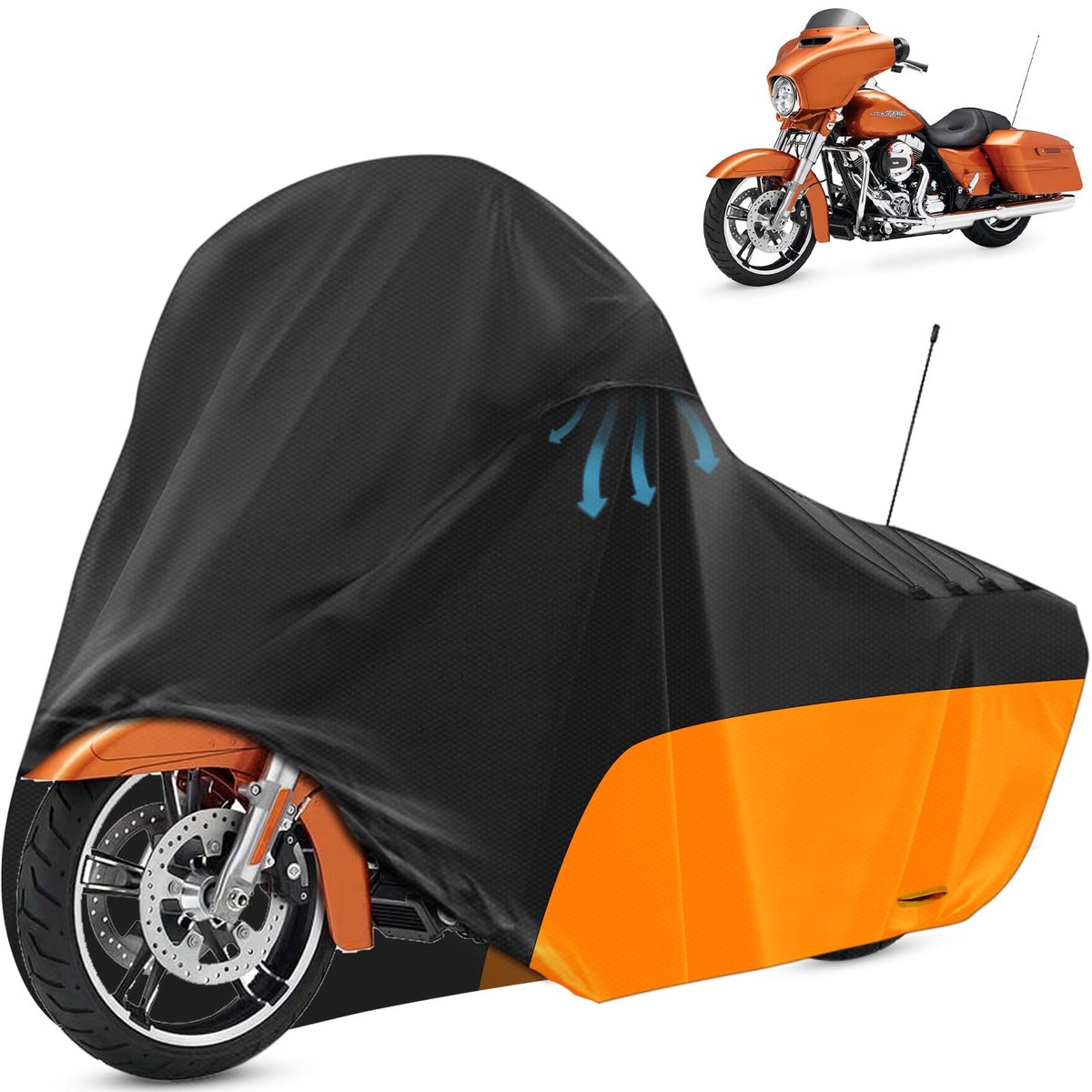 SnelShoppen - Tokept Motorhoes met Ventilatieopeningen, Crossmotorhoes voor Touring-modellen, Harley Davidson Road King, Road Glide, Street Glide, Ele