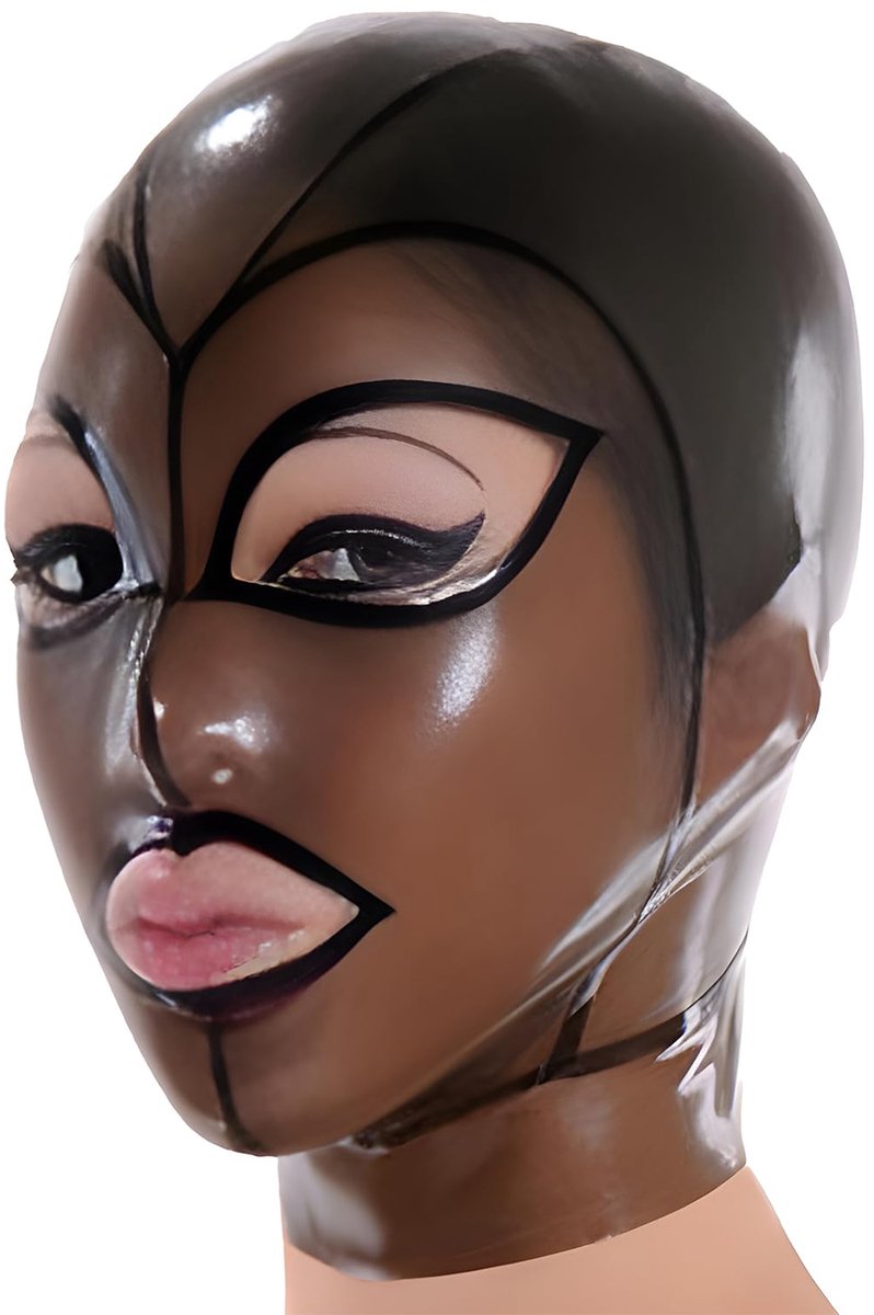 SnelShoppen - Unisex Latex Masker, Transparant Zwart Rubberen Masker met Ritssluiting Achterkant, Gedetailleerde Gezichtsafwerking, XXL voor Feest, Ca