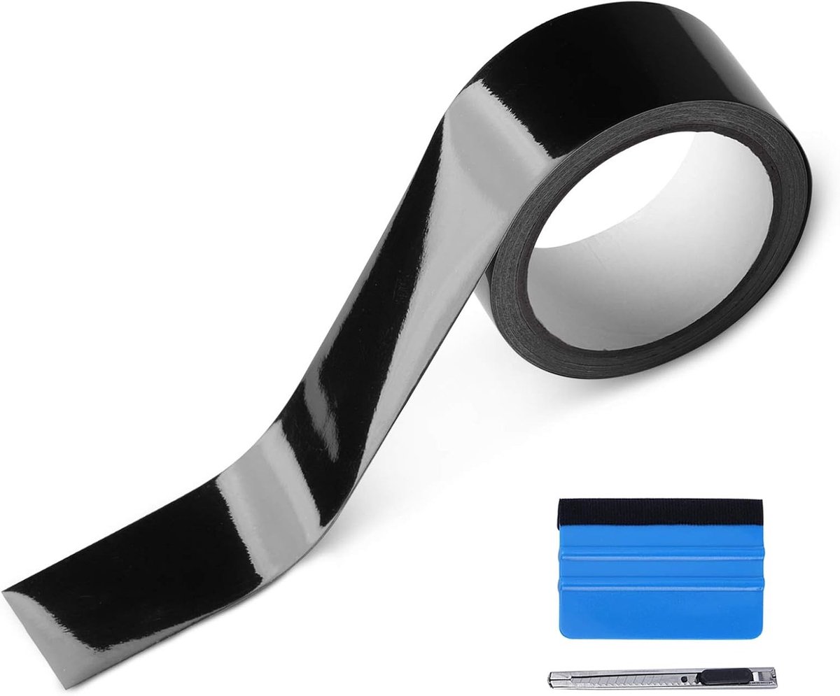 Hoogglans Vinyl Film Set voor Donkere Raambehandeling en Deurlijsten, 5cm x 9m, Inclusief Gereedschapset