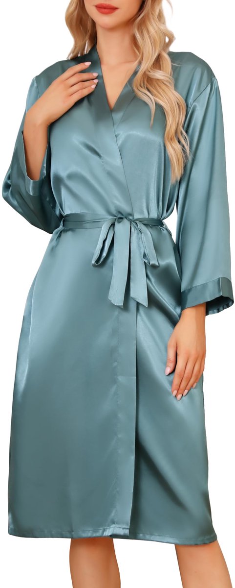 SnelShoppen - Satijnen Badjas Dames, Lange Jurken, Trouwjurken, Zachte Nachtkleding, V-hals, Maten S-XXL, Luxe Bruiloft Outfit