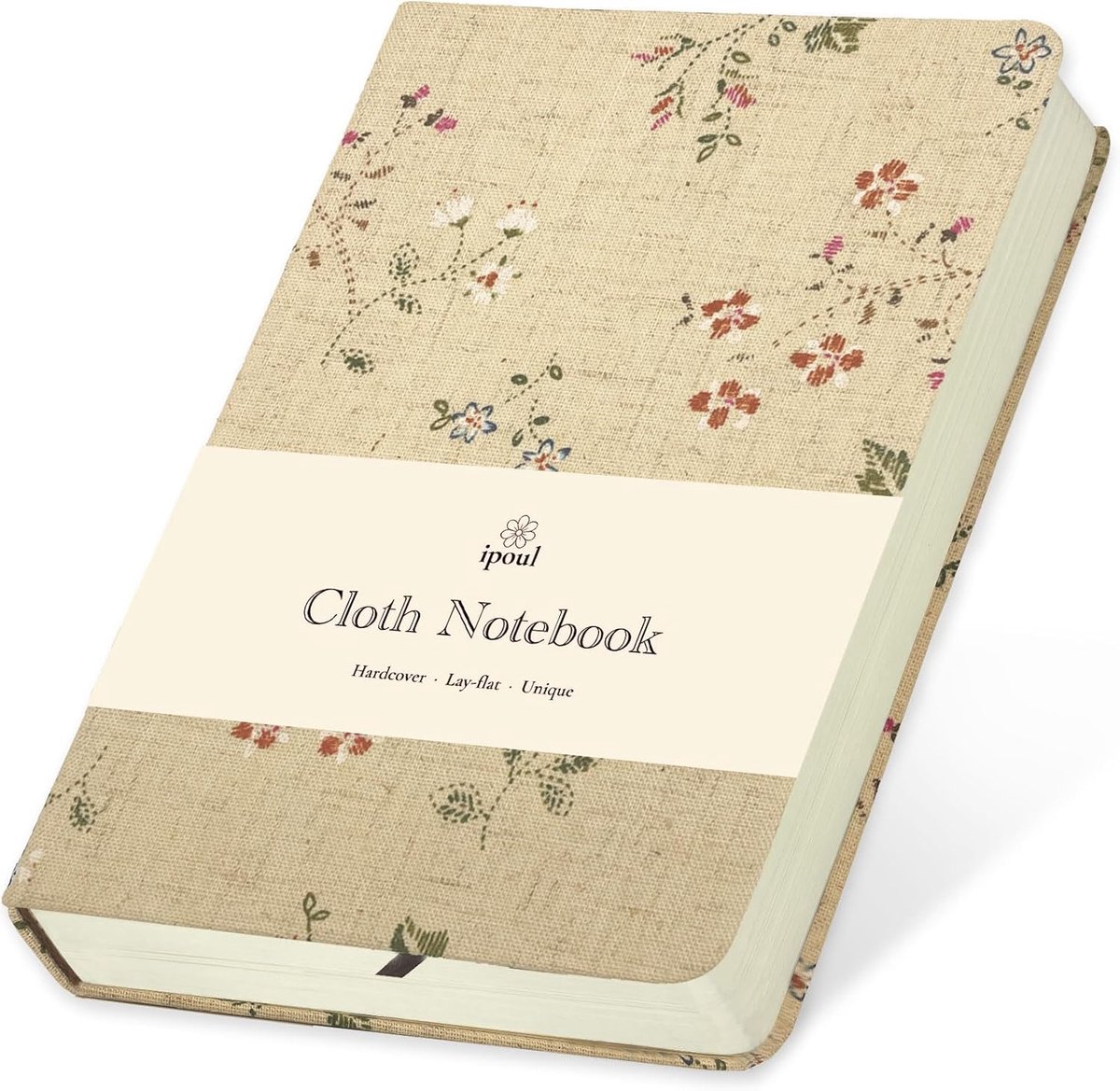 SnelShoppen - Ipoul Bloemen Linnen Dagboek 13x18 cm, Geborduurd Notitieboek, Platliggend Schetsboek, B6 Notitieboek, Hardcover, Geliniëerd & Ongelinie