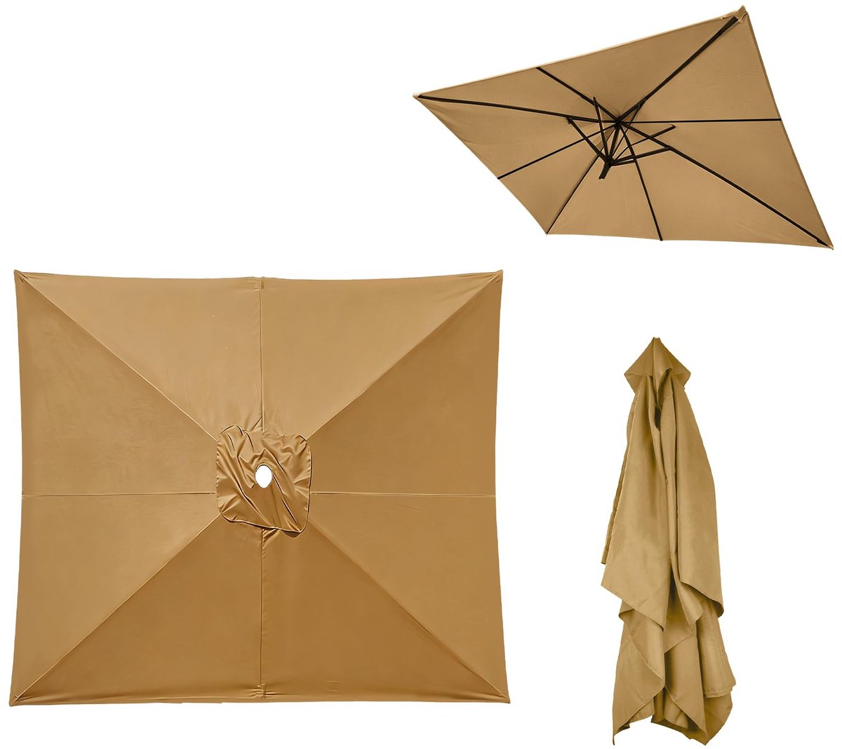 SnelShoppen - Vervangende Parasolhoes 3x3m Vierkant UV-Bescherming Kaki, 6 Ribben voor Tuin, Balkon, Zwembad en Strand