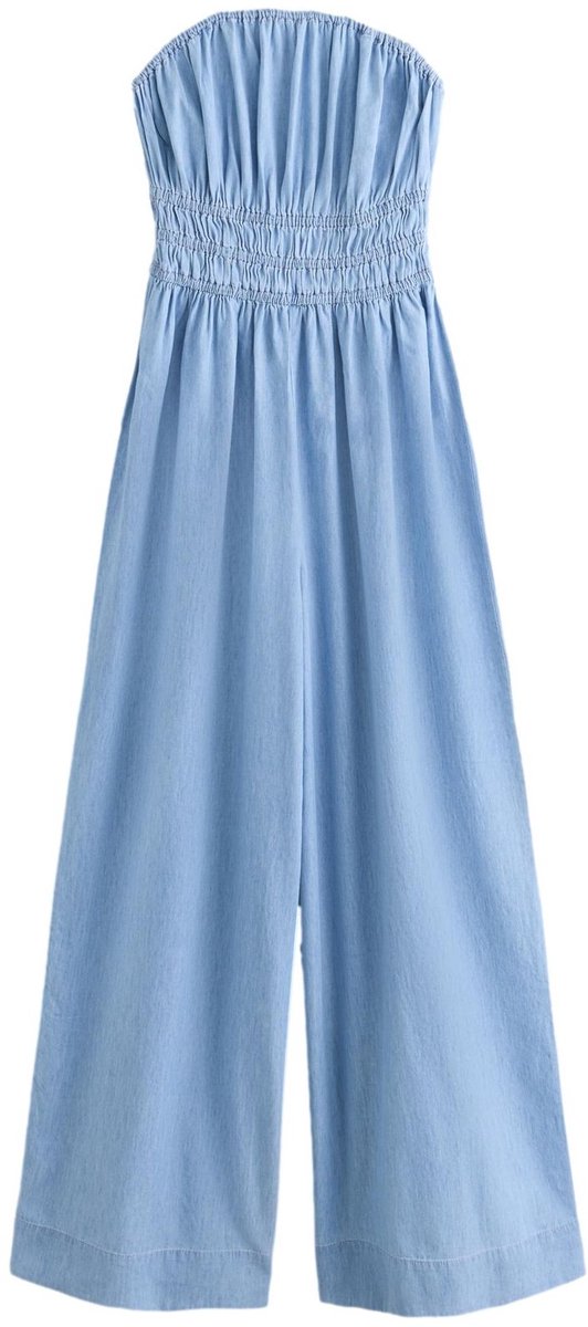 Next - Dames - Denim bandeau-jumpsuit met rimpels - Tall - Blauw