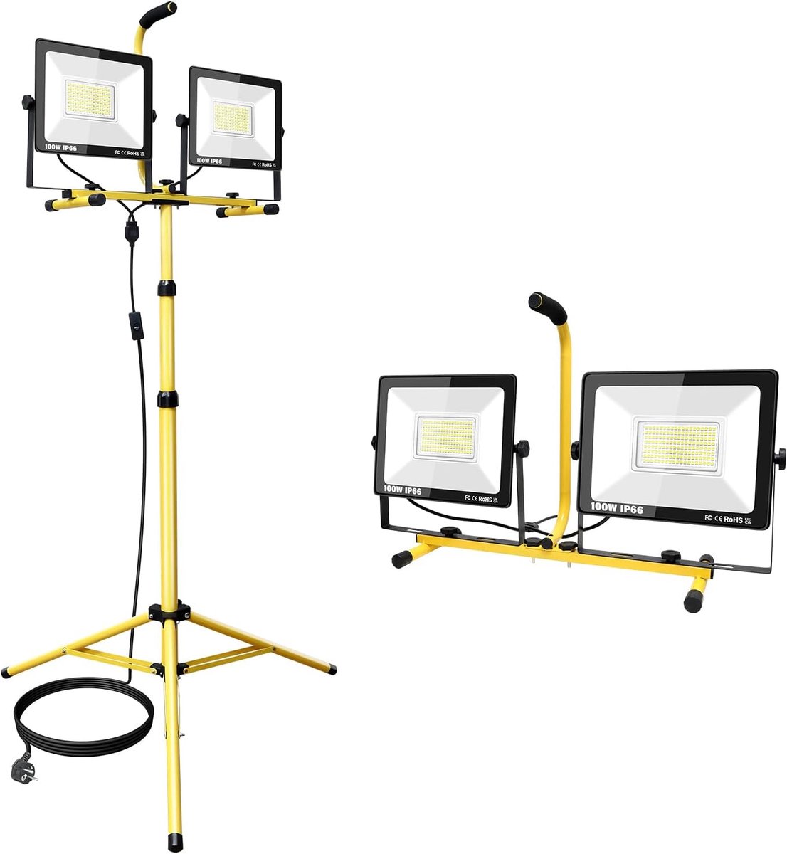 SnelShoppen - 200W LED Bouwspot met Statief, 20000 LM Waterdichte Schijnwerper, Draagbare LED Werklamp voor Garage, Tuin, Industrie, Bouwplaats, Werkp