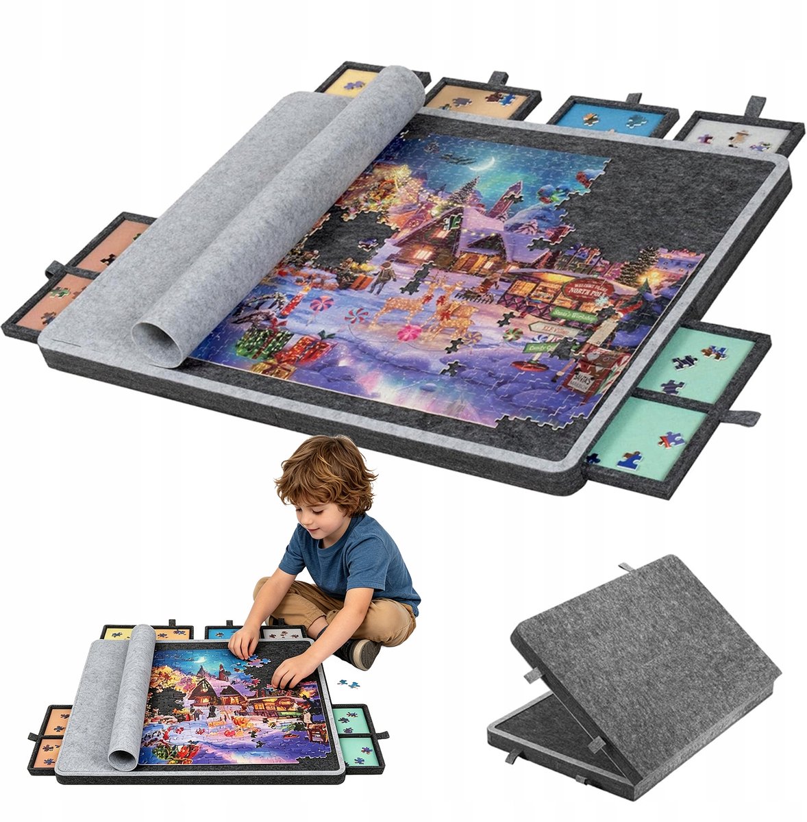 Puzzeltafel met 6 Lades - Verstelbaar Puzzelbord - 80x60 cm - Opvouwbaar - Vilt - 3 Kantelstanden - Portapuzzle - met Stofhoes - Puzzalmat - Voor Puzzelliefhebbers