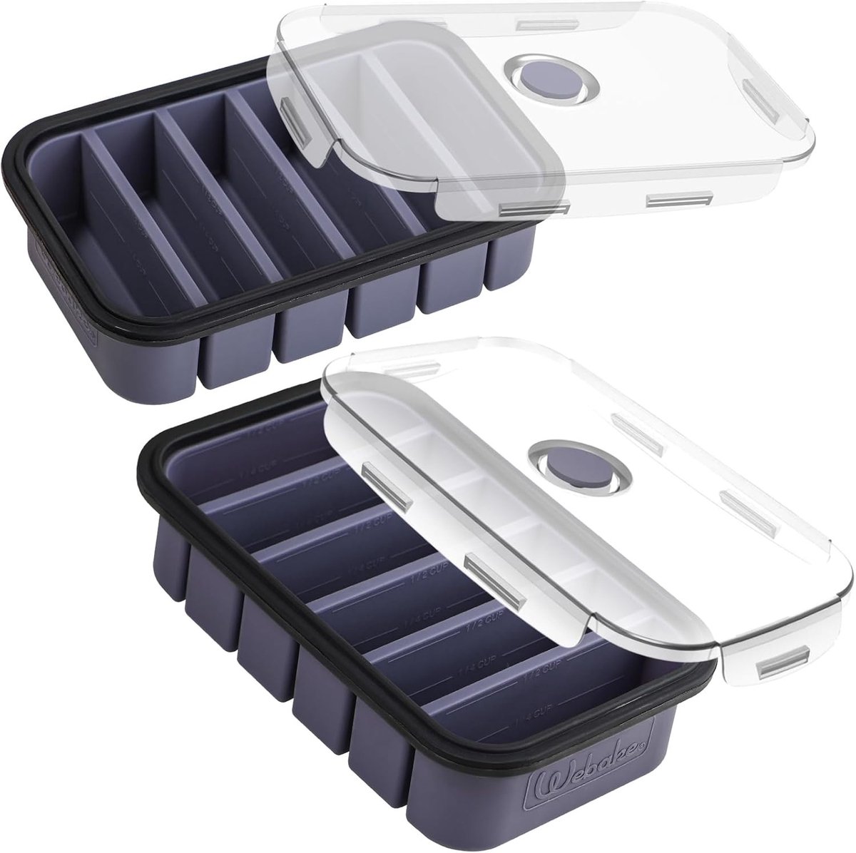 Siliconen Vrieslade met Deksel - 1/2 Cup 2-Pack voor Soepopslag en Grote IJsblokjes Mallen