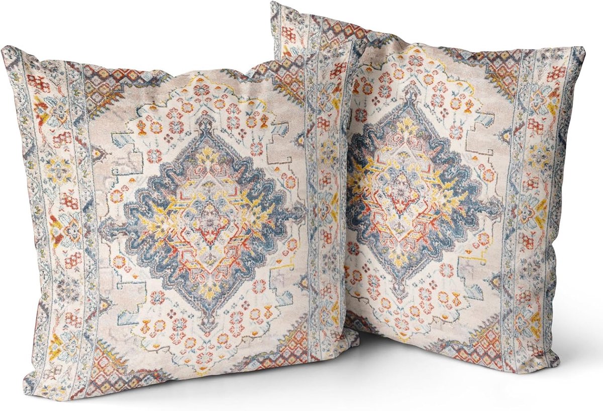 SnelShoppen - Boho Bloemen Kussensloop Set van 2 - 45 x 45 cm Fluweel Dubbelzijdige Print Decoratieve Kussenslopen voor Woonkamer Slaapkamer Bank Woon