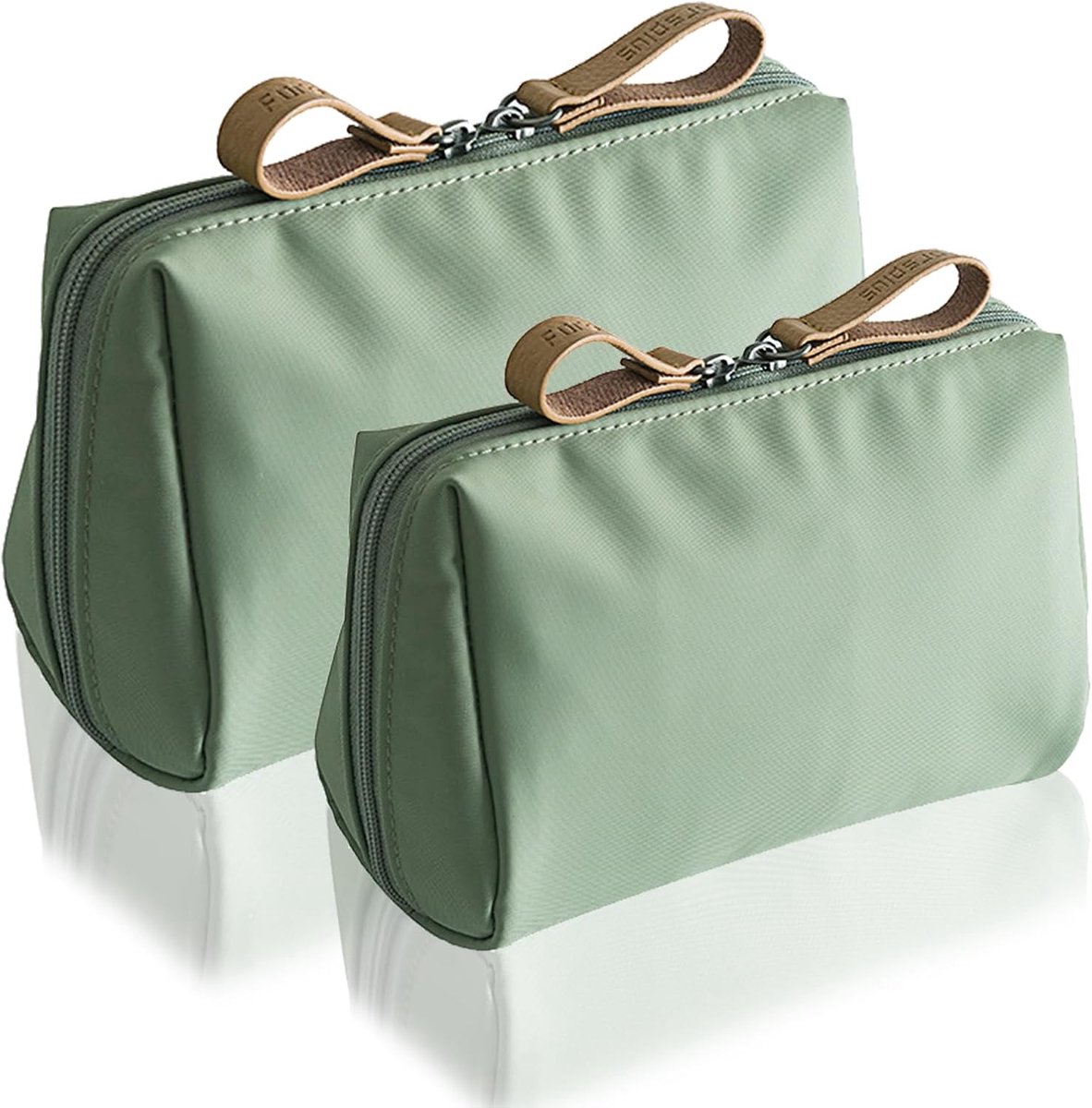 SnelShoppen - Nylon cosmeticatas set van 2, draagbare make-up tas voor op reis (groen) | Waterdichte toilettas met vakken, handtas voor familie, kapta