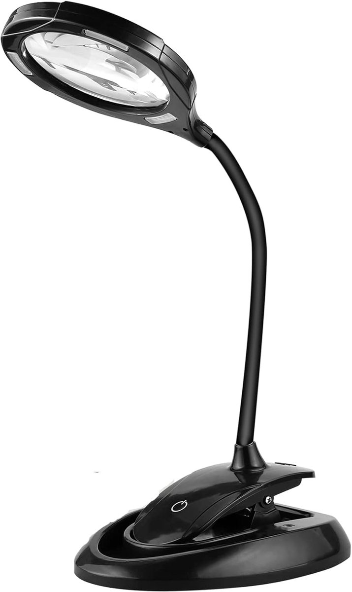 2 in 1 Vergrootglas 5X 10X Oplaadbare LED Lamp met Tafelklem Vergrootlamp 15 Led Licht 3 Instelbare Helderheid met Flexibele Nekklem voor Werken Lezen Reparaties en Doe-het-zelvers - Zwart