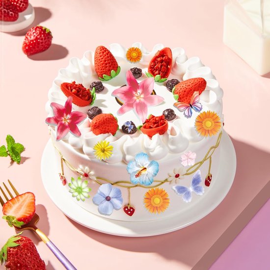 Eetbare bloemen voor taartdecoratie, eetbare bloemen voor taarten, taartdecoratie vlinder kersenbloesems esspapier bloemen taartdecoratie verjaardag voor eetbare cupcake topper taartdecoratie — afbeelding 2