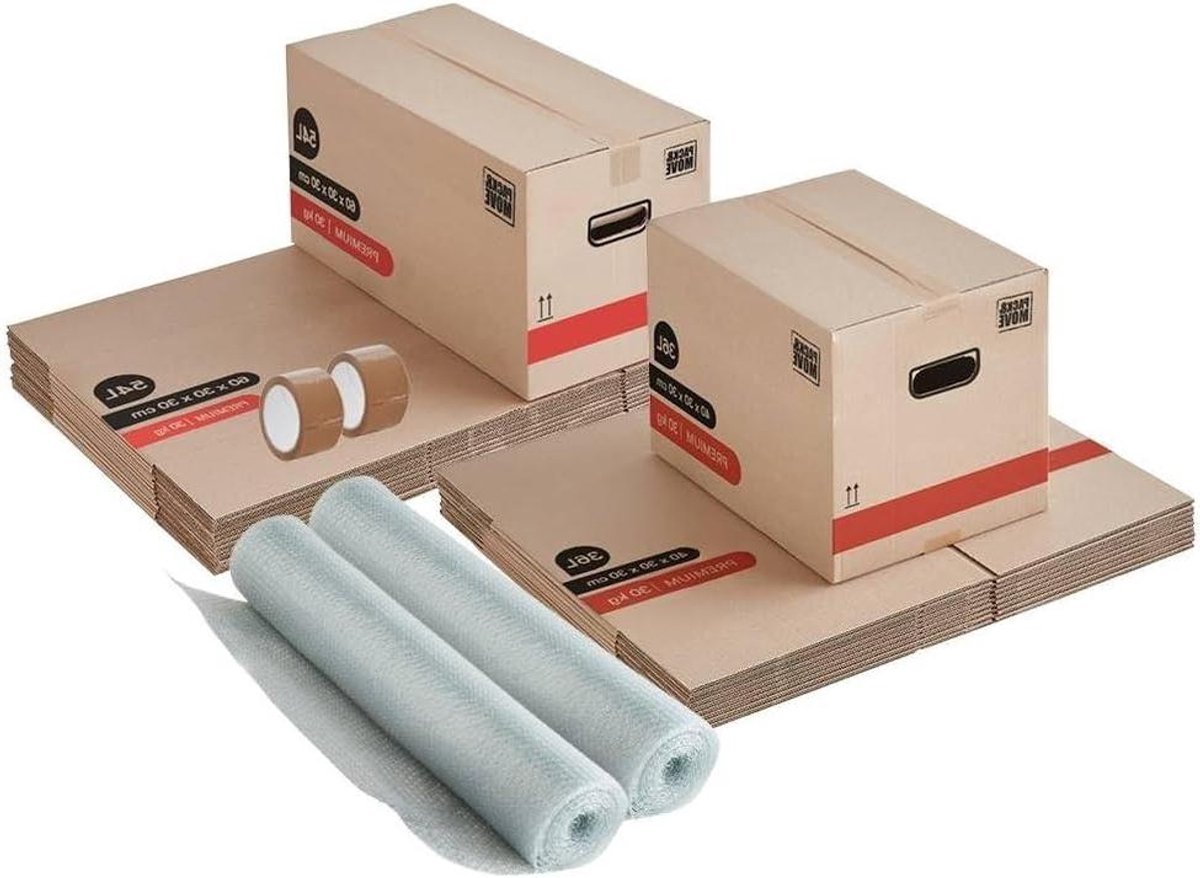 Verhuisdozen Set - Verhuisbenodigdheden Verhuizen - Spullen Inpakken - Dubbele Golfkarton - 10x 36L & 10x 54L - Bruin