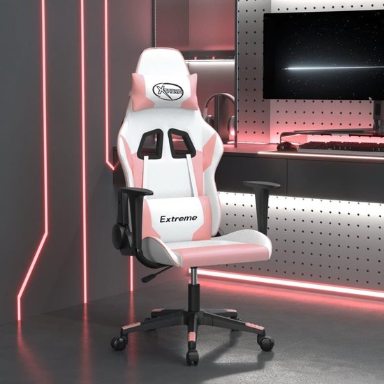 Gaming Stoel - Computerstoel TV Stoel - Comfortabel Zitten - Met Massagefunctie - 1 stuk - Wit Roze — afbeelding 2