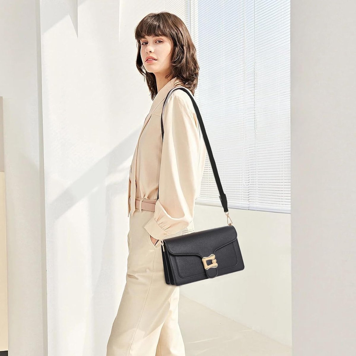 Crossbodytassen voor dames, kleine crossbody-portemonnee, schoudertas, lederen handtas, avondclutch met 2 riemen