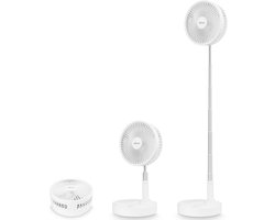 Staande Ventilator Opvouwbaar met Afstandsbediening Verstelbare Hoogte Stil USB Oplaadbaar 7200mAh 4 Snelheden