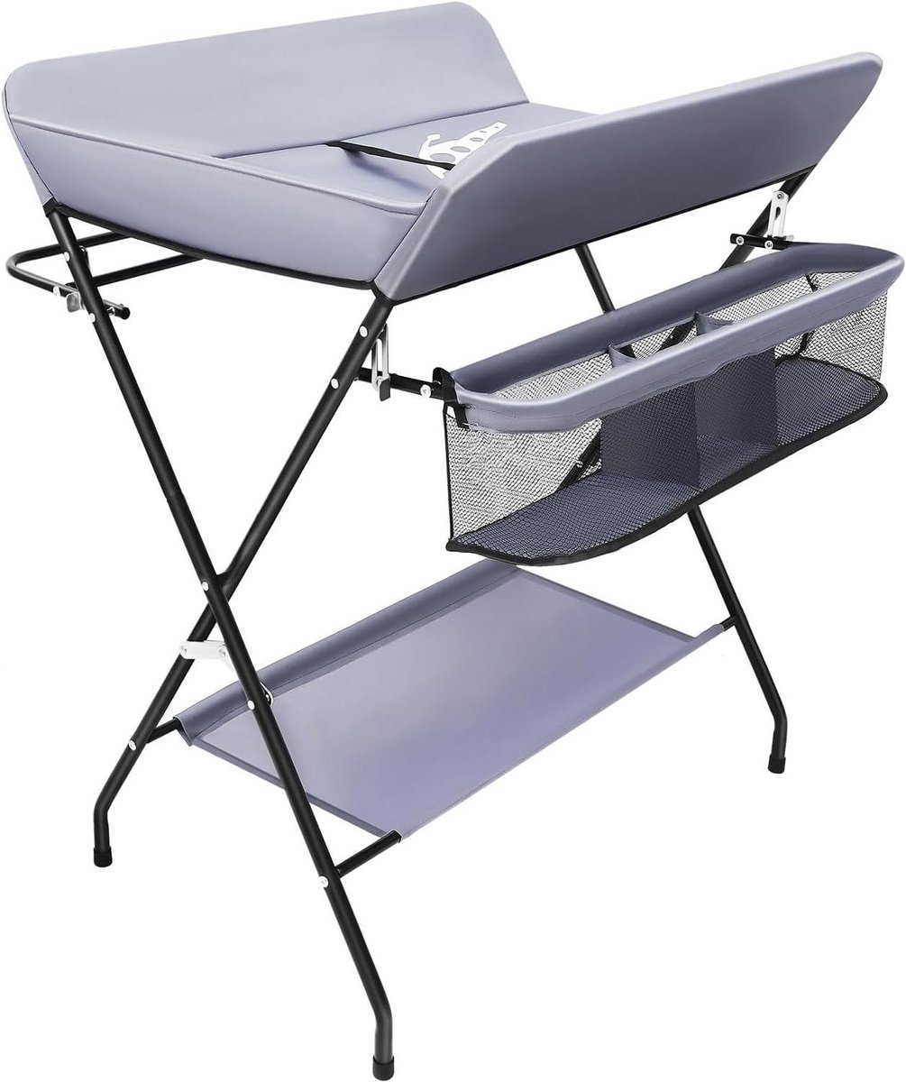 Babycommode - Commode tafel - Baby verzorgen - Inklapbaar en mobiel - 80 x 63 cm - Grijs