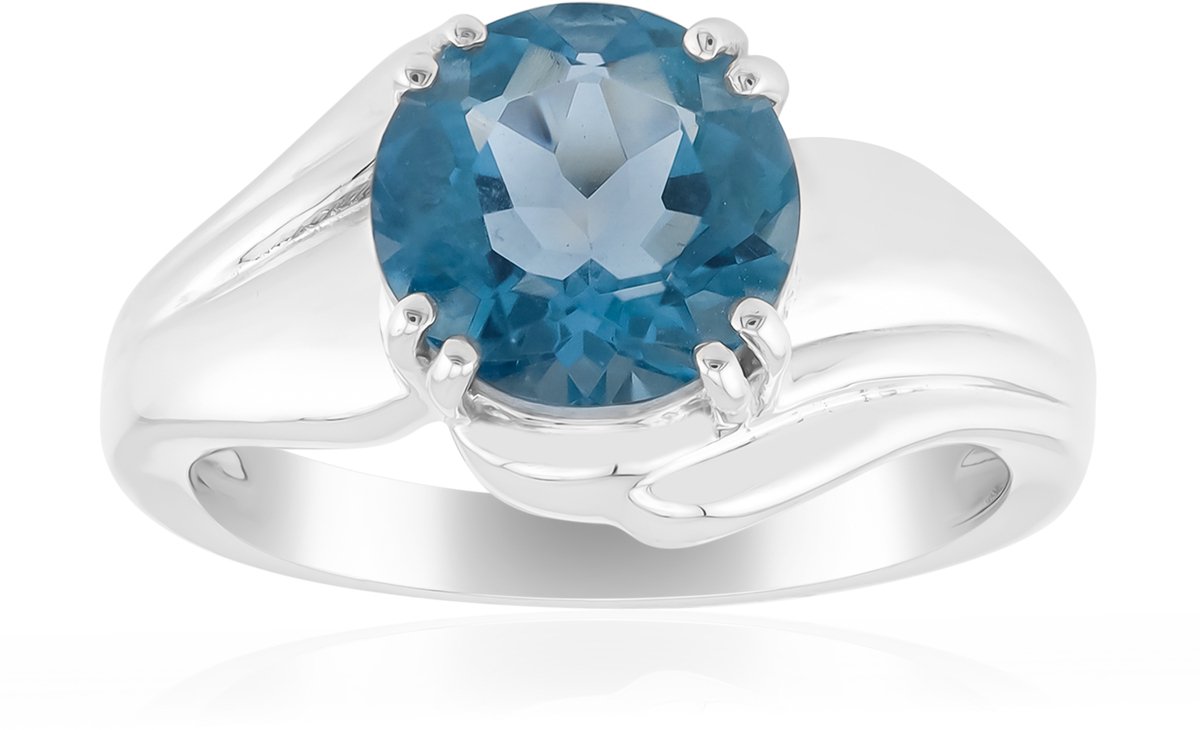 Cavill - Zilveren ring met palladium - 925 Sterling Zilver - 1,828 Karaat Braldu Fluoriet - Blauw, Ronde Edelsteen - Elegante Unisex Ring uit Pakistan