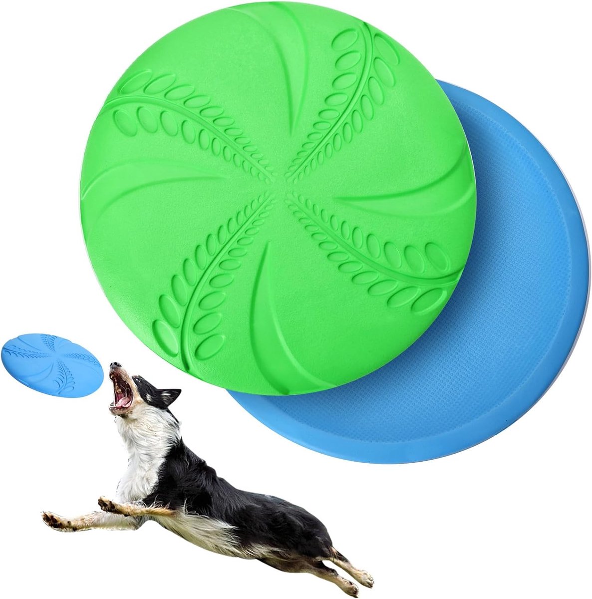 SnelShoppen - Hondenfrisbee Set van 2 Stuks, 20 cm, Natuurlijk Rubber, Blauw en Groen, Perfect Hondenspeelgoed voor Land en Water, Frisbee voor Tuin e