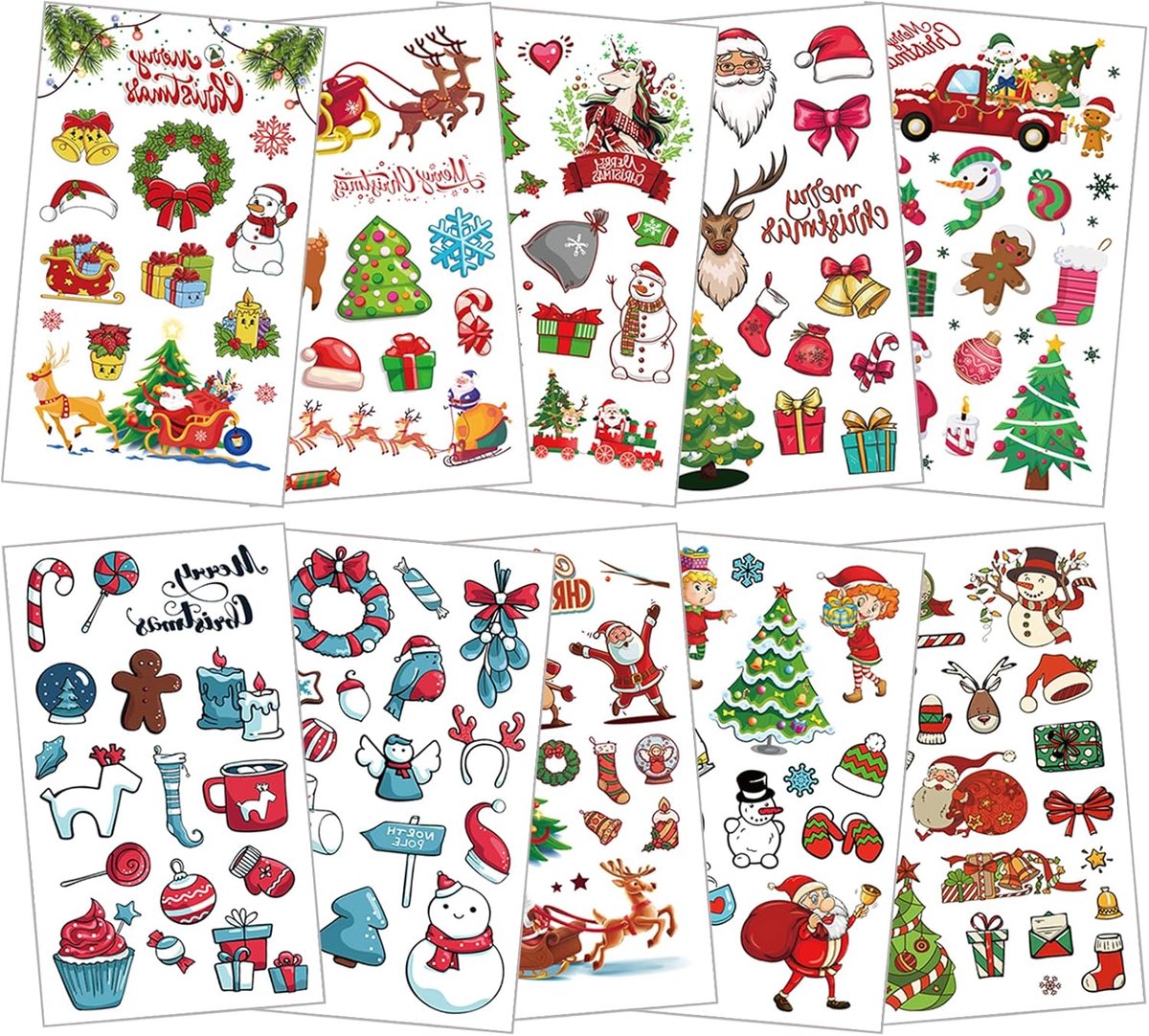 Tijdelijke tatoeages voor kinderen, 10 vellen kerst waterdichte nep tattoos stickers, kerst bel sneeuwpop elanden overdracht tatoeages voor kerstcadeau partij tas vullers decoratie